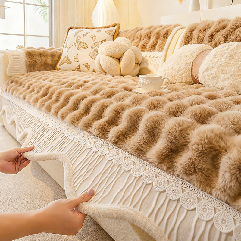 法式兔毛绒沙发垫冬加厚2025新款高级感异形防滑不规则坐垫盖布巾,居家布艺,沙发垫,淘宝优惠券,粉丝福利购,淘宝优惠卷