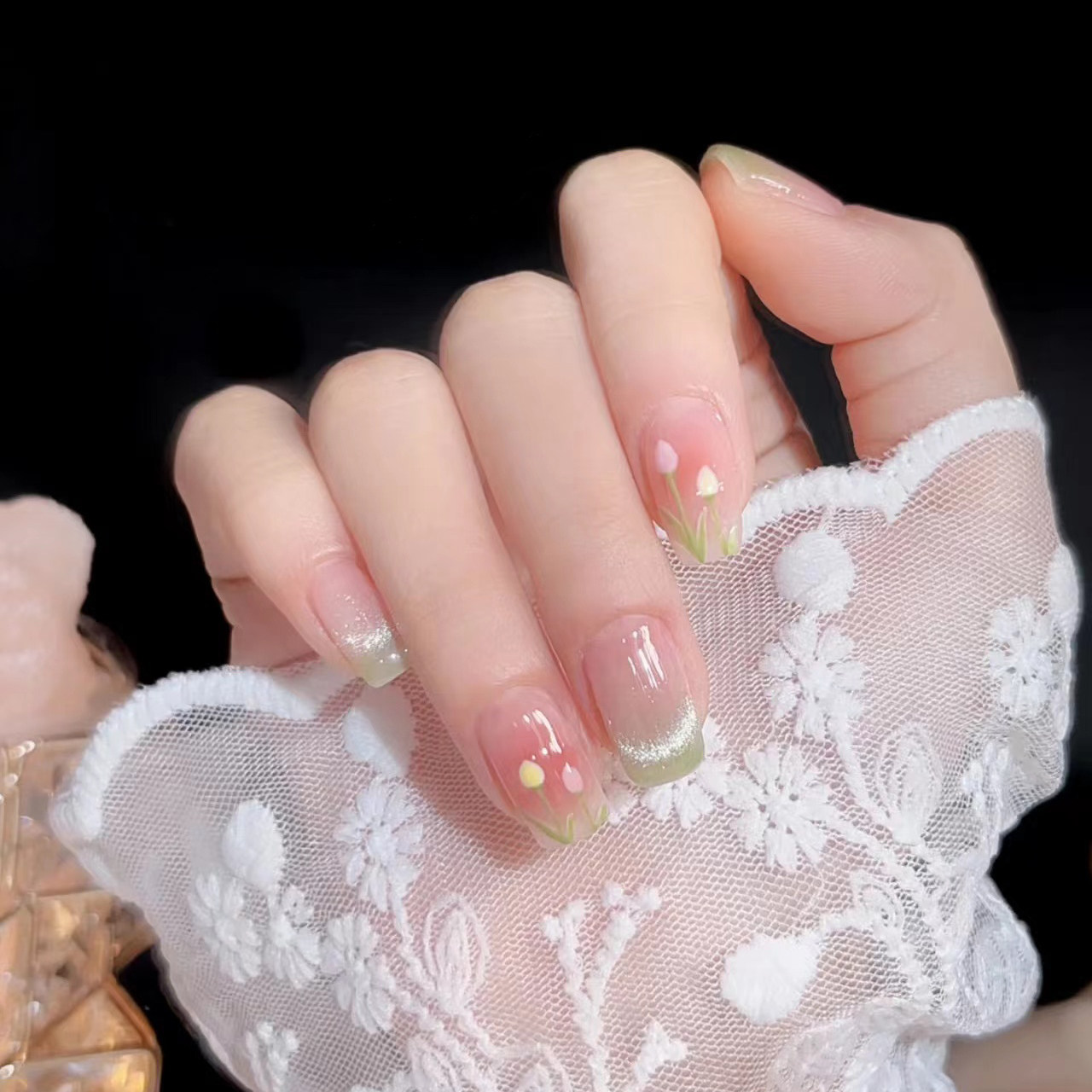 Jun广东穿戴美甲成品猫眼郁金香