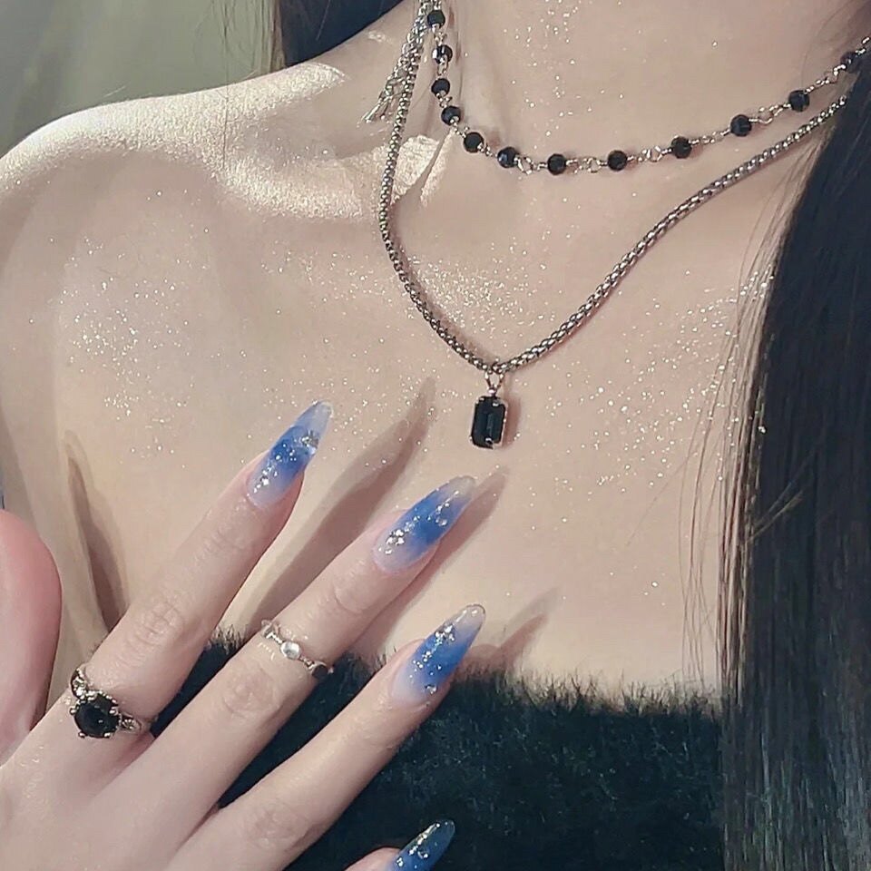 穿戴甲手工定制星辰大海蓝色腮红堆堆钻美甲光疗假指甲贴片可拆卸