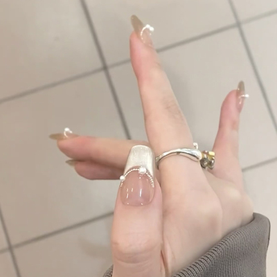 纯手工美甲穿戴甲新款猫眼法式显白高级感中长款指甲贴短款可拆卸