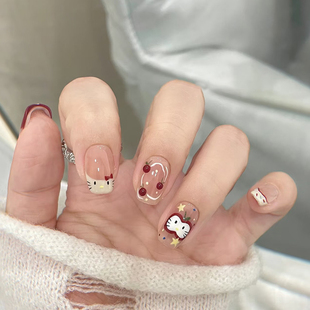 短款穿戴甲显白ins韩系少女心甜妹美甲贴片成品手工定制假指甲片