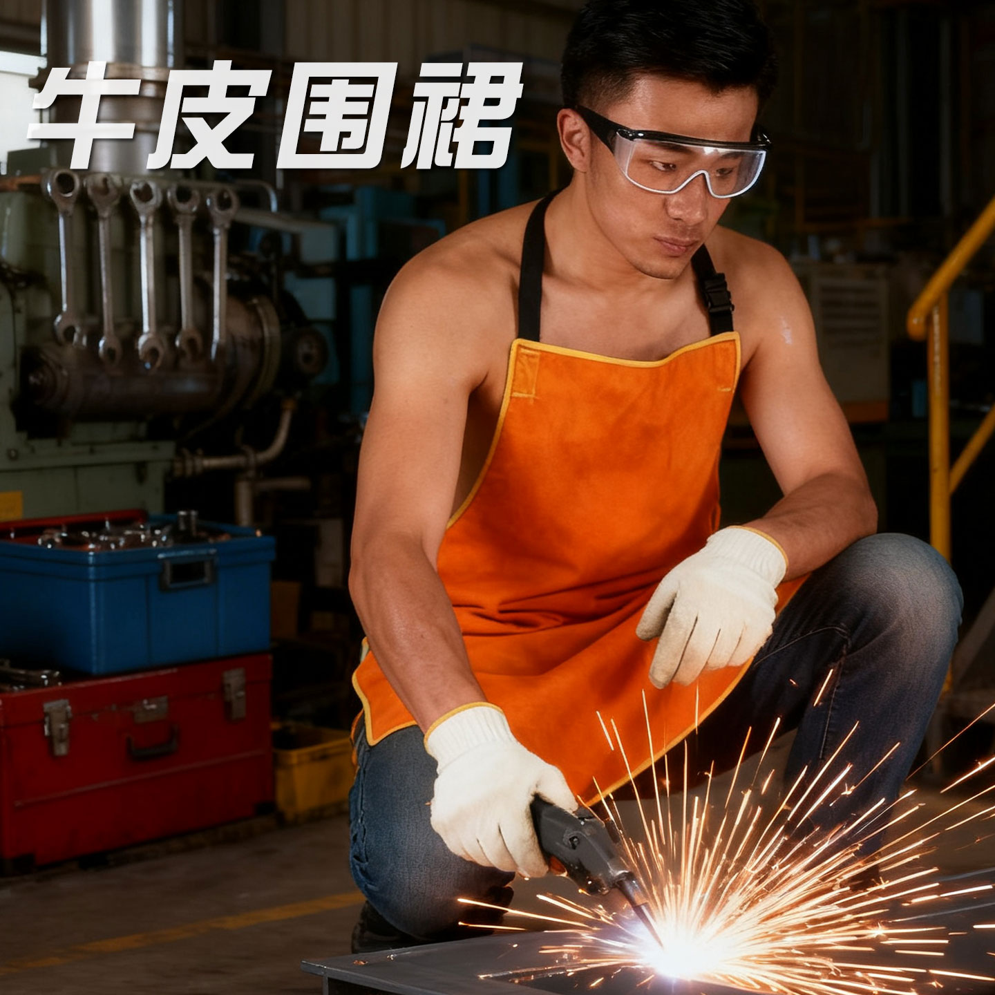 牛皮围裙电焊工专用防烫服耐磨防辐射加长款围裙焊工防护牛皮电焊