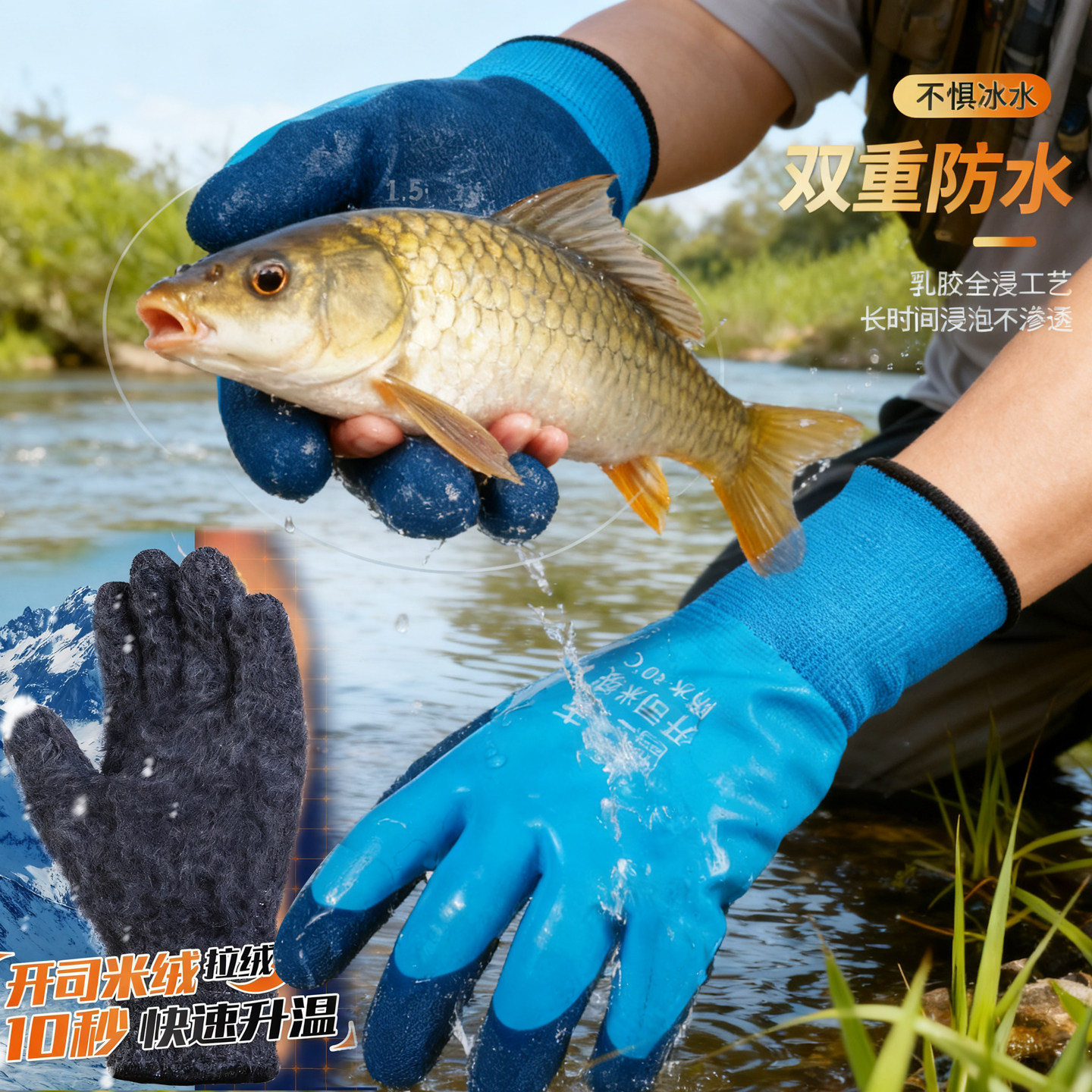 加绒冬季钓鱼手套冬钓冰钓防水防寒路亚专用防刺男士保暖户外渔具