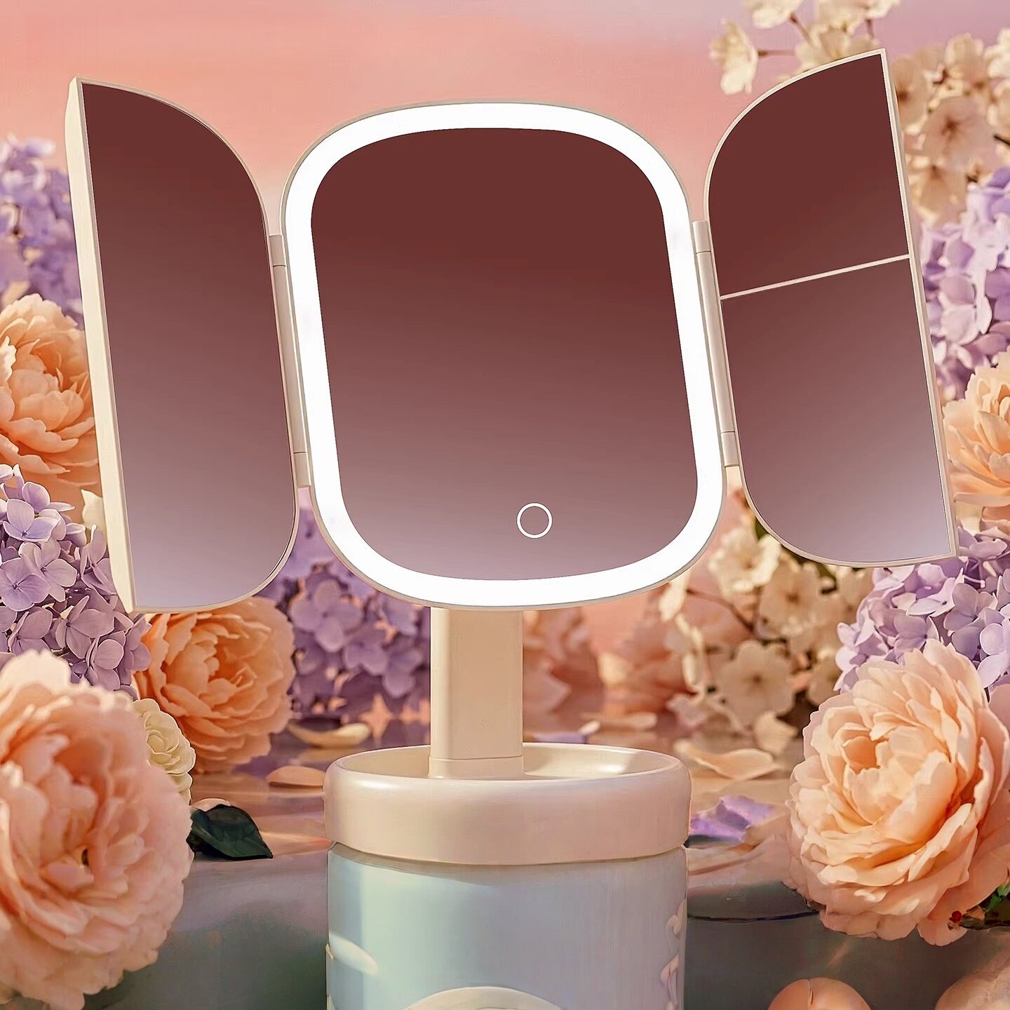 日本进口化妆镜led带灯桌面台便携式折叠镜子放大梳妆镜生日礼物