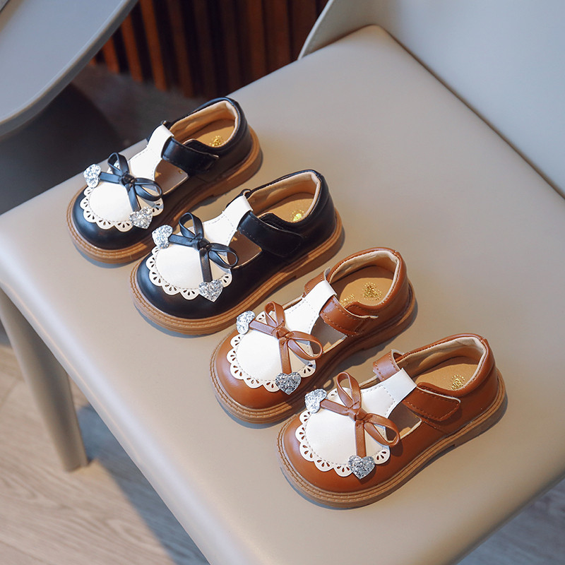 梵勒人造革女童蝴蝶结皮鞋春秋