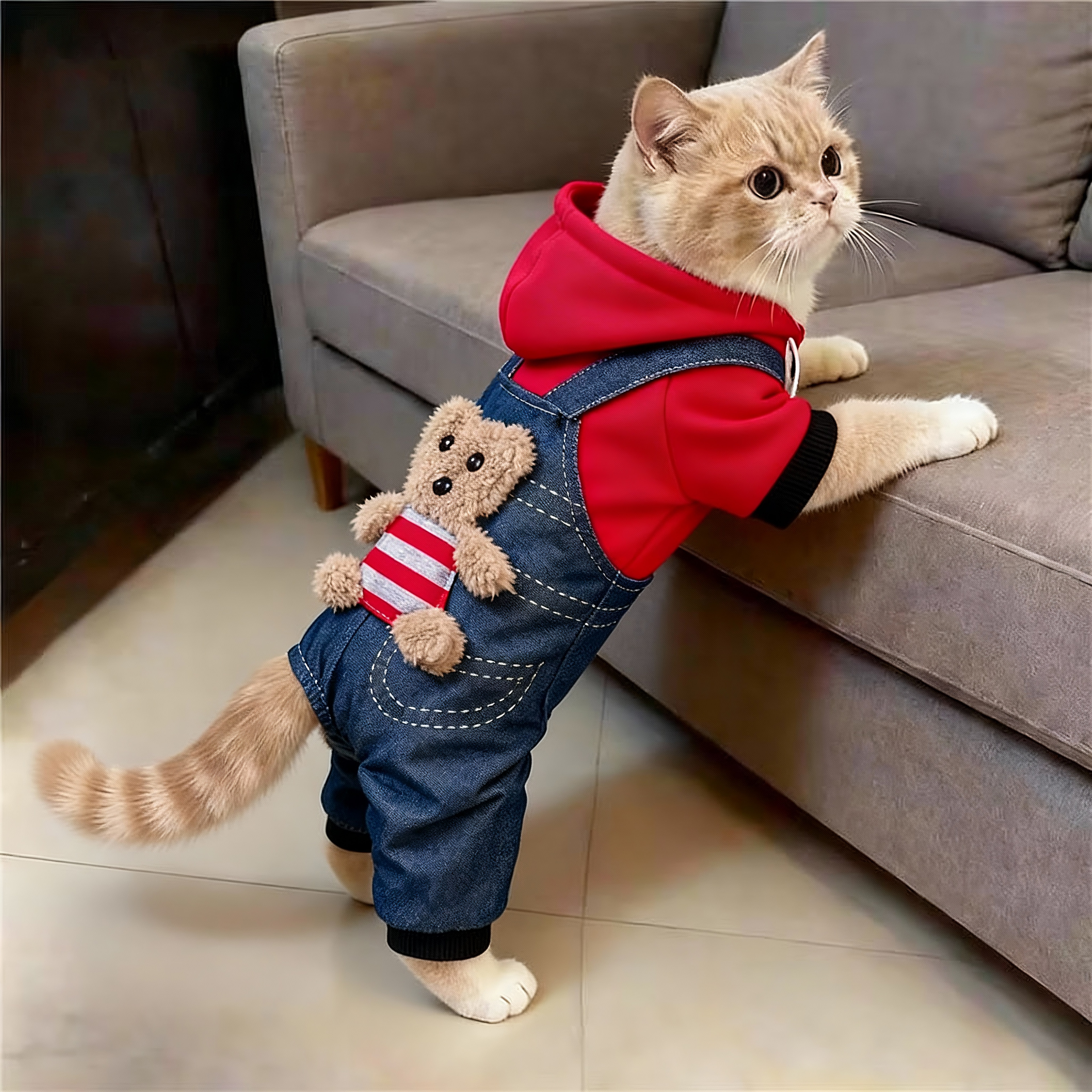 猫咪衣服四脚小熊背带裤秋冬保暖德文布偶英短金渐层狗狗冬天棉衣,宠物/宠物食品及用品,猫宠物服装/雨衣（新）,淘宝优惠券,粉丝福利购,淘宝优惠卷