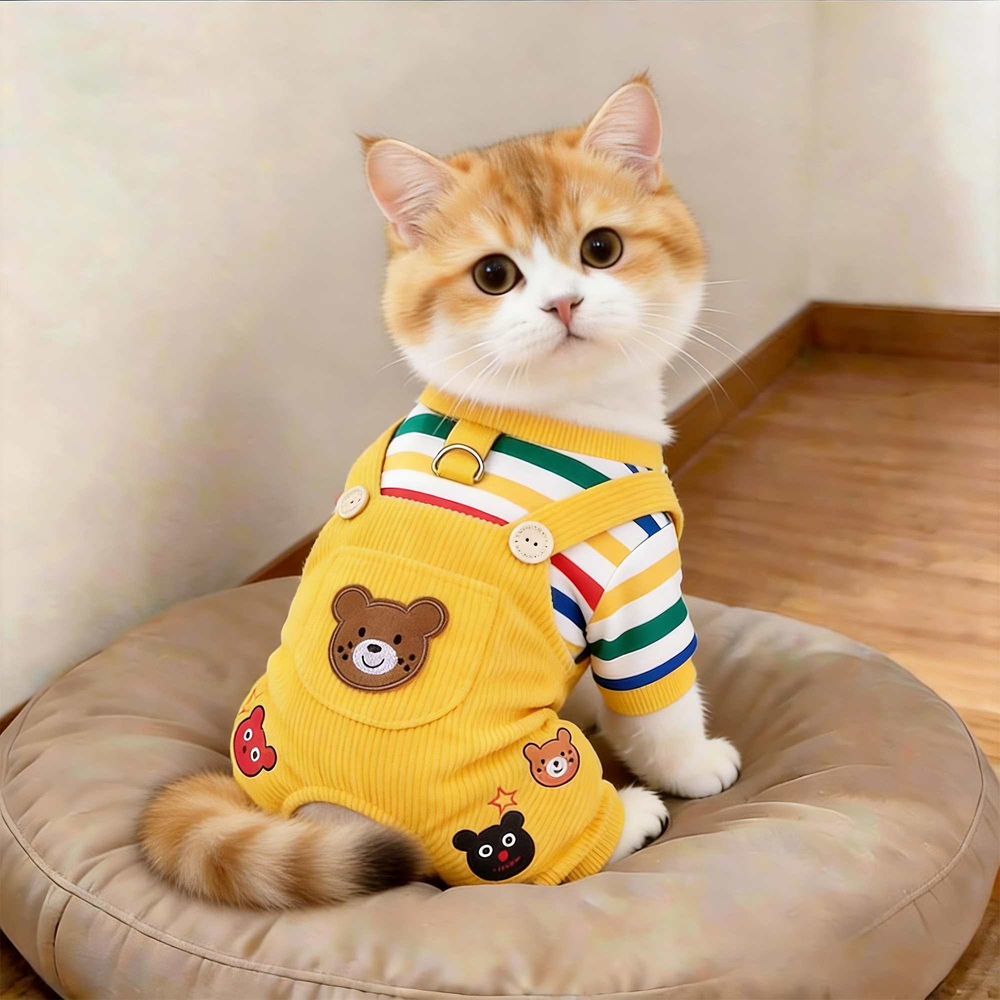 猫咪衣服秋冬防寒彩虹背带裤可牵