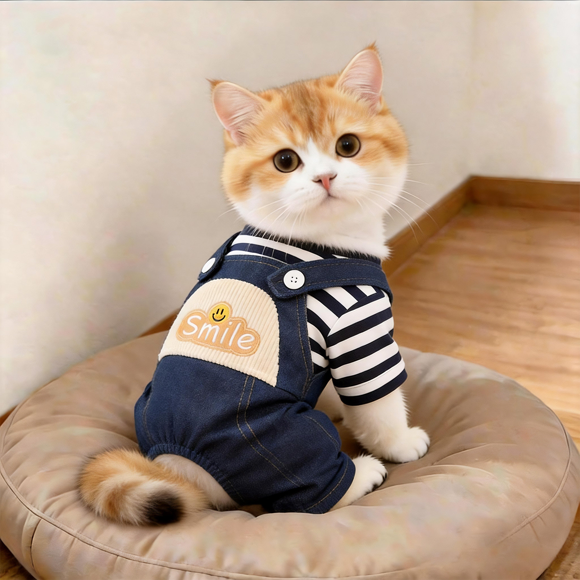 猫咪衣服加绒牛仔假两件冬季保暖