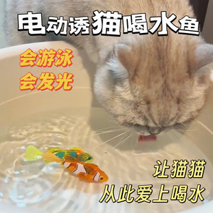 猫玩具发光小鱼电动逗猫棒游动自嗨解闷水盆水碗宠物骗猫喝水神器