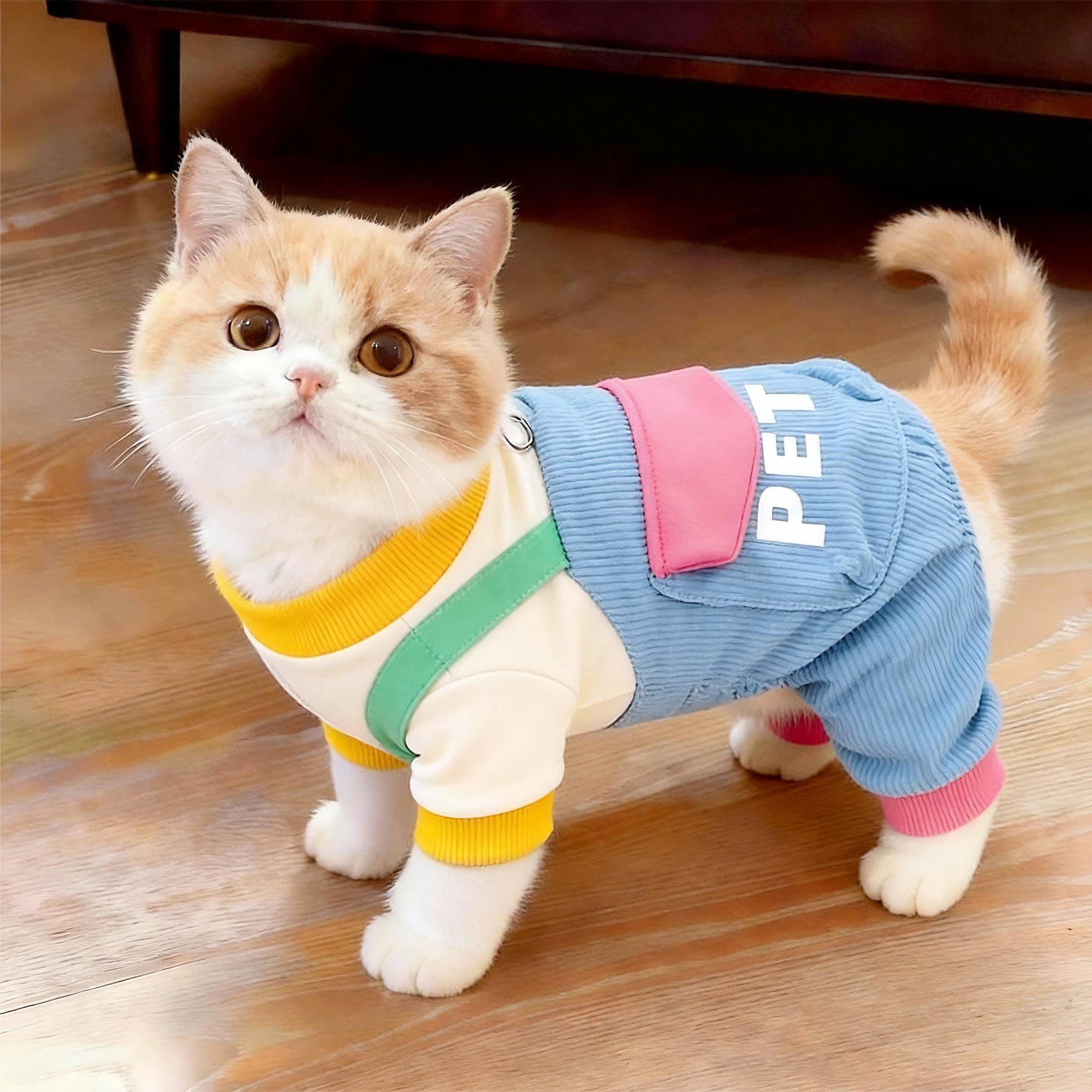 猫咪衣服秋冬季防掉毛潮流口袋裤