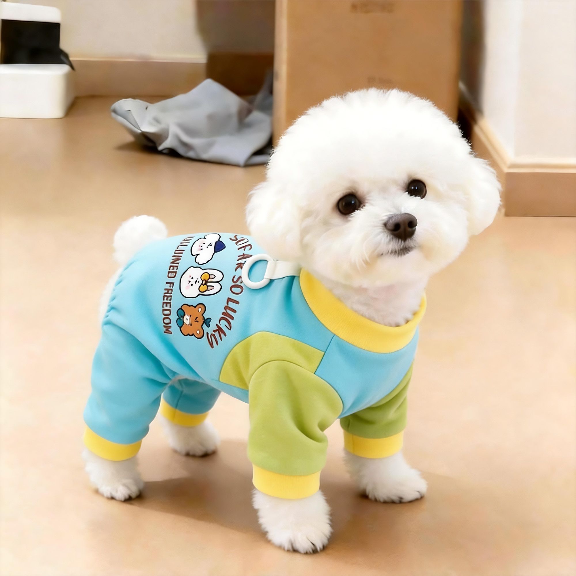 小狗狗秋季德绒四脚衣保暖可牵引