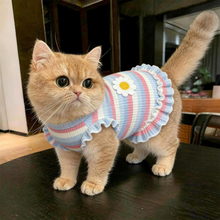 猫咪衣服夏季彩色背心裙子薄款中小型犬防掉毛透气宠物狗狗衣服