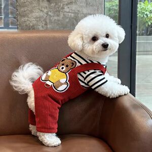 狗狗衣服冬款防寒小熊条纹四脚衣