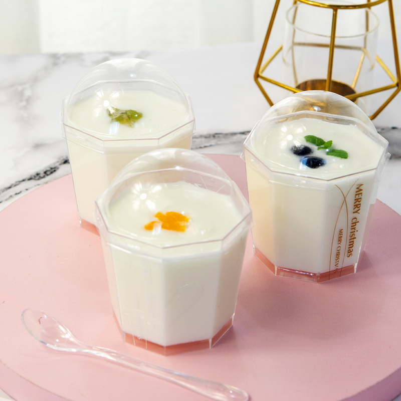 八角透明带盖硬塑料杯加厚慕斯杯