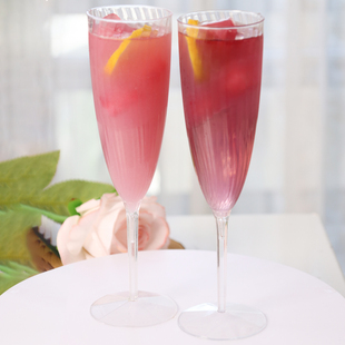 轻尚香槟杯红酒鸡尾酒杯硬塑料航空杯一次性透明条纹加厚创意杯子