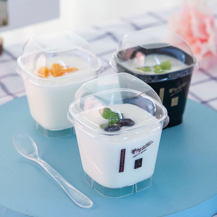 塑料双皮奶一次性带盖方形慕斯杯