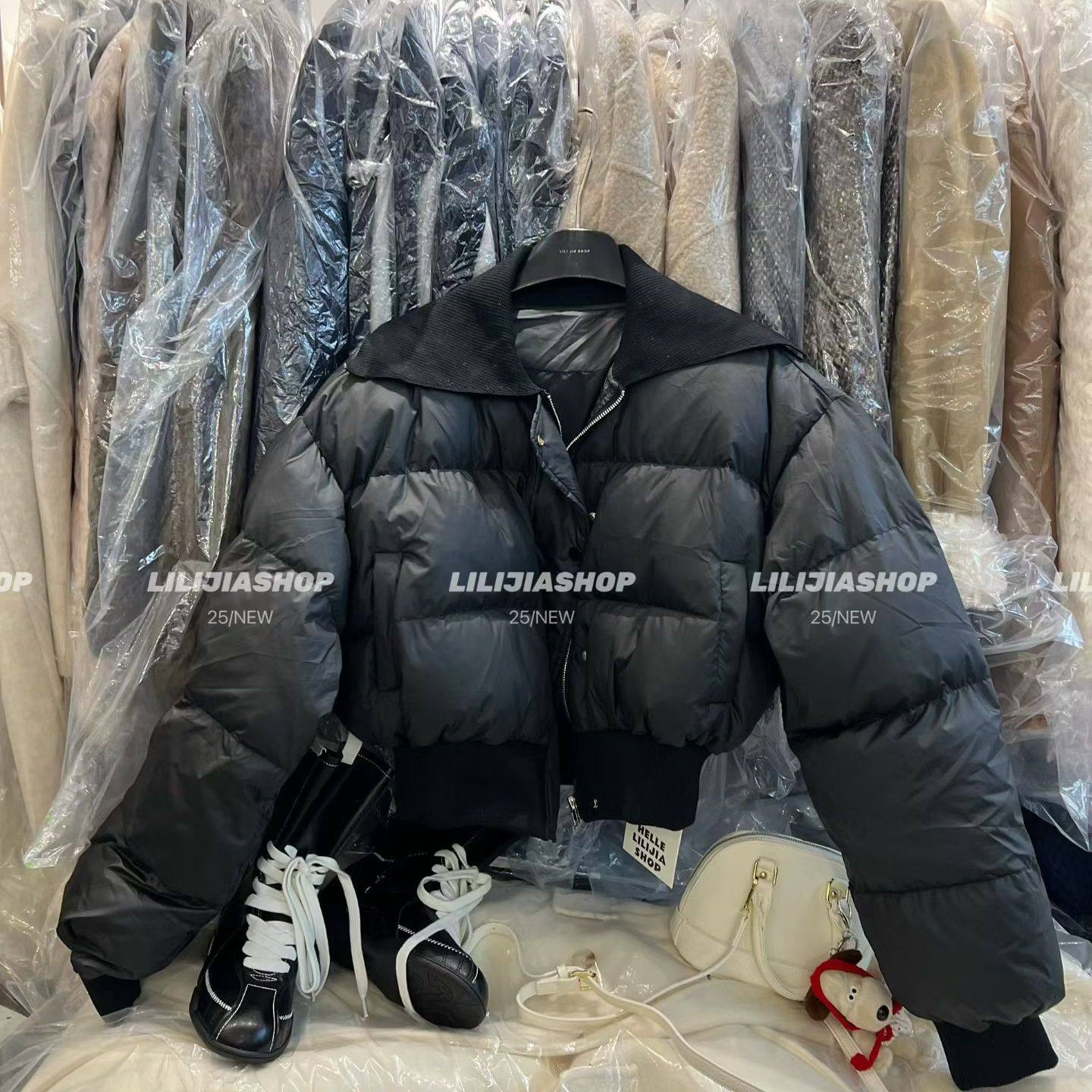 云朵泡芙羽绒服女短款针织立领宽松百搭高级感2025冬季90绒外套潮