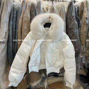 2025冬季新款环保毛毛领短款羽绒服女高级感白色连帽保暖时尚外套