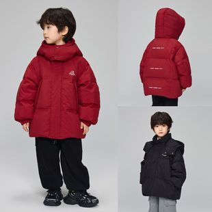 2024湖州织里童装冬款儿童保暖白鸭绒连帽外套男童洋气新年羽绒服