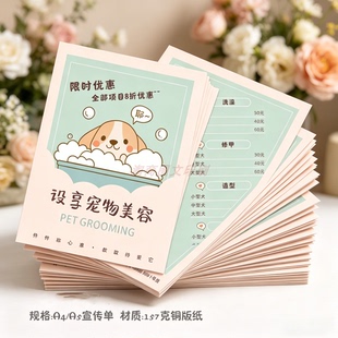 宠物店洗澡开业活动价格表院猫狗医院美容护理日用促销宣传单设计