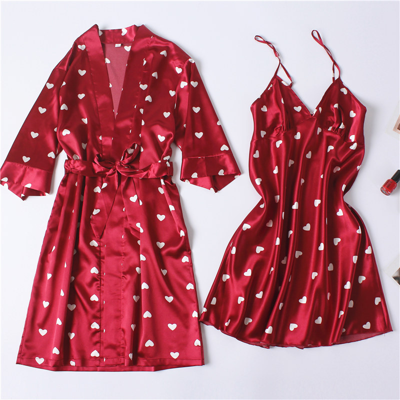 spring and autumn sexy Borneol pajamas summer Silk like robe Two suit silk printing Thin section camisole Nightdressin the Lingerie/Men's underwear/Tracksuit , Lingerie  category - from Buy2taobao.com to provide professional Taobao agent buy service