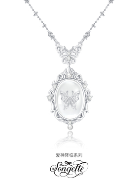 Songette「美神降临」复古原创设计轻奢白水晶蝴蝶纯银项链锁骨链