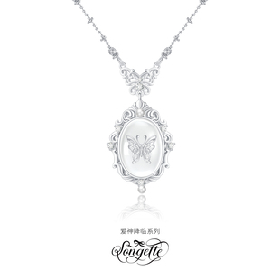Songette「美神降临」复古原创设计轻奢白水晶蝴蝶纯银项链锁骨链