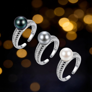 「经典系列」极光黑灰色澳白色单颗珍珠开口戒指女可调节小众设计