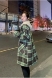 现货加棉冬装针织帽格子中长款呢大衣女1538258P185控268，女装毛呢外套，浙宝153