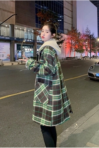 现货加棉冬装针织帽格子中长款呢大衣女1538258P185控268图片