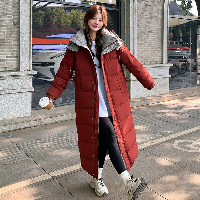 冬季新款出货中撞色长款90绒大被子羽绒服帽子可脱2486P365K548，女装羽绒服，浙宝153