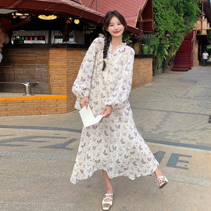 新款现货 有买家秀 紫色蝴蝶温柔风连衣裙 153 2422P125控188图片