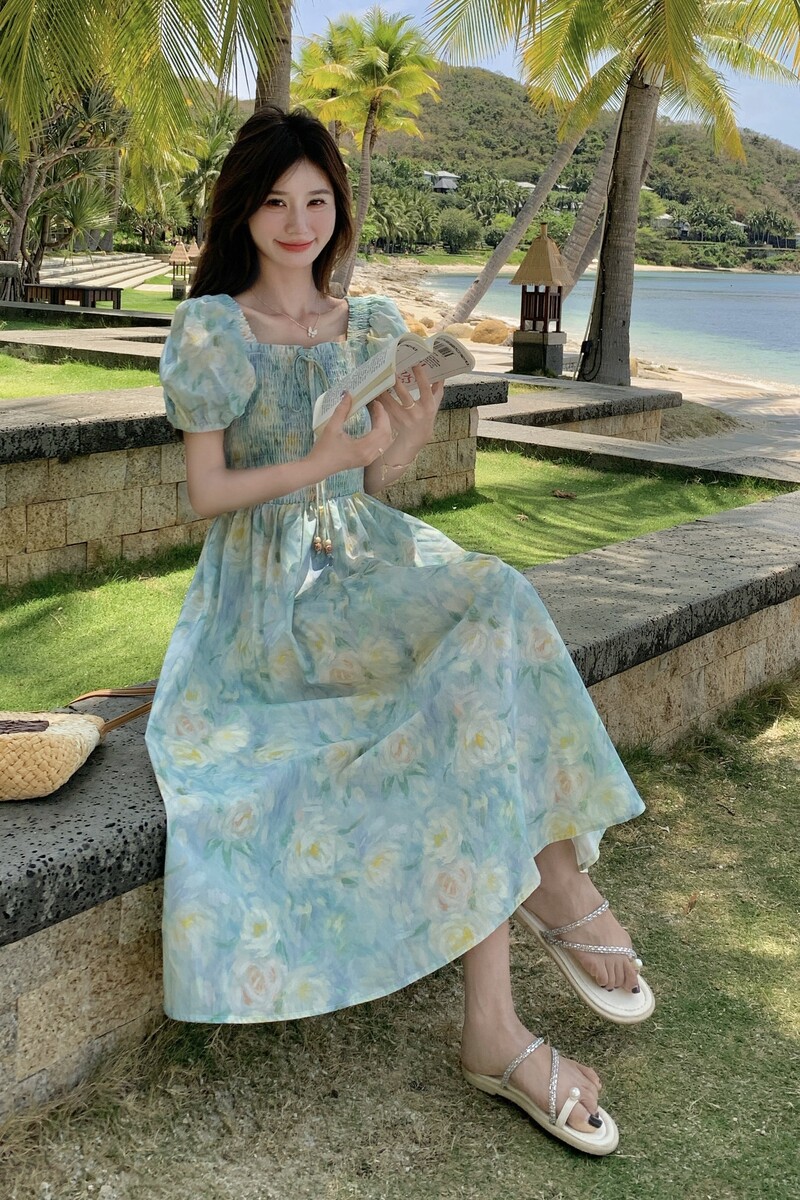 夏季新款现货法式油画泡泡袖连衣裙1532627P125K188,女装连衣裙,浙宝153