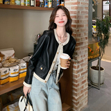 秋季新款现货拼色短款皮衣外套1532463P130K188，女装皮衣，浙宝153