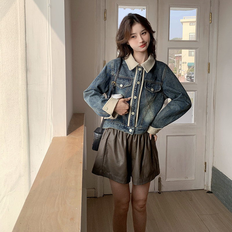 现货  撞色牛仔外套女百搭长袖夹克上衣 9823P130控188图片