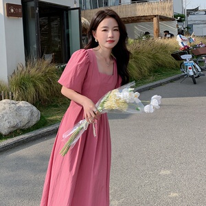 现货 2026夏季法式粉色连衣裙收腰显瘦泡泡袖长裙 2909P115控168图片