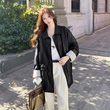 2026新款现货韩版条纹拼接西装皮衣外套风衣1535219P165K268，女装皮衣，浙宝153