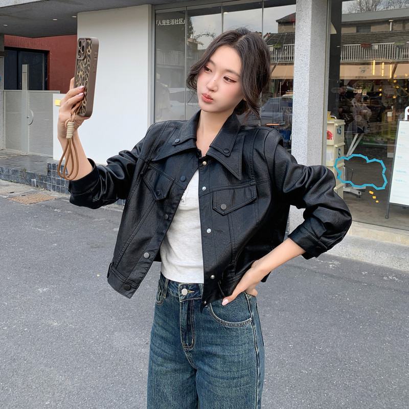 2026春季新款现货韩版双领皮衣外套1535208P150K248,女装皮衣,浙宝153