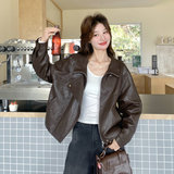 2026春季新款现货韩版宽松皮衣外套1535207P160K258，女装皮衣，浙宝153