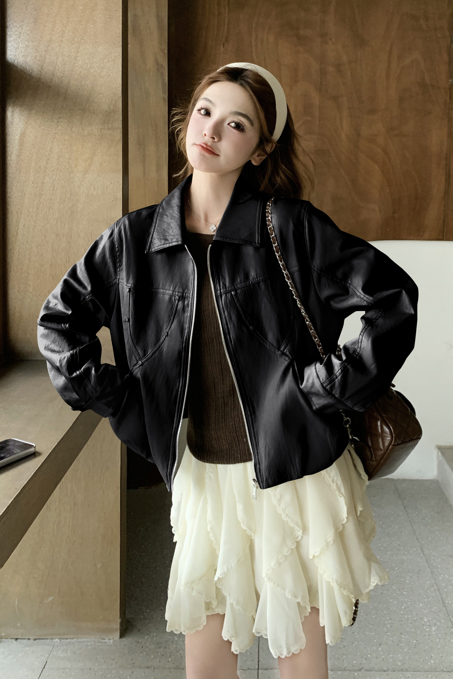 2026春季新款现货韩版皮衣外套1535204P155K248,女装皮衣,浙宝153