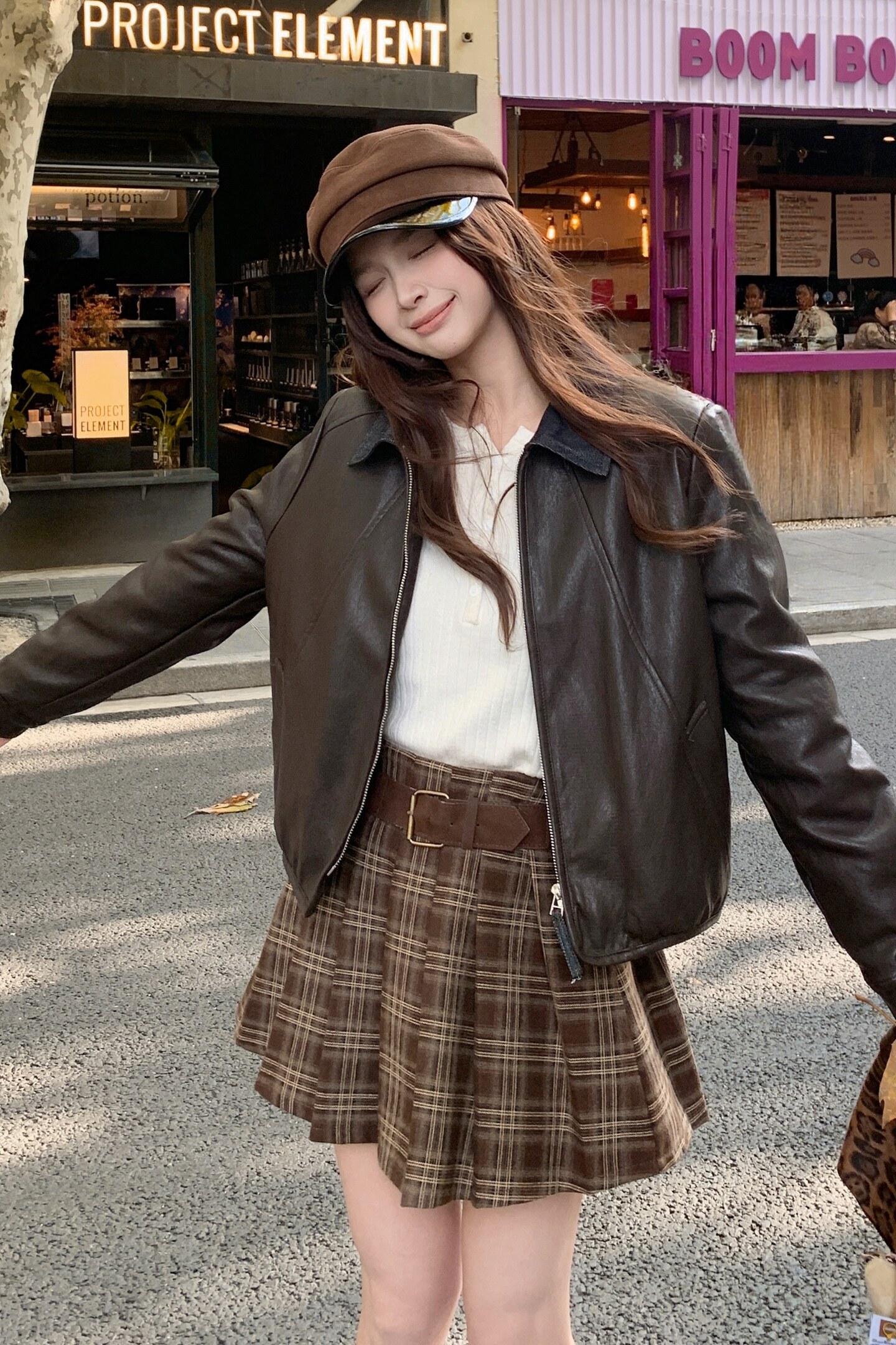 2026春季新款现货韩版牛仔领拼皮衣外套1535209P150K248,女装皮衣,浙宝153