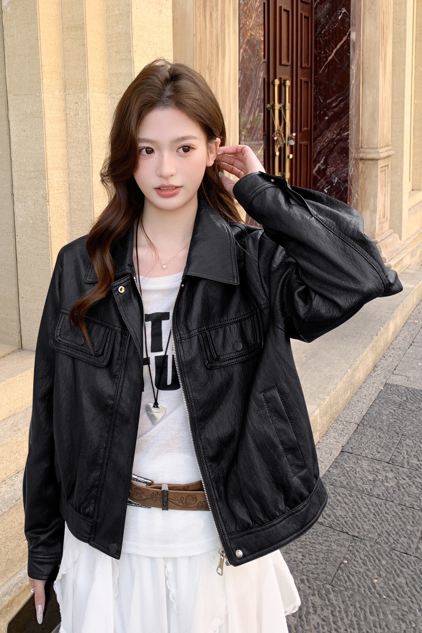2026新款现货韩版宽松皮衣外套1535210P150K248,女装皮衣,浙宝153