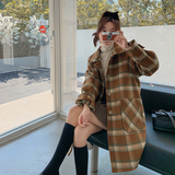 现货加棉冬装针织帽格子中长款呢大衣女1538258P185控268，女装毛呢外套，浙宝153