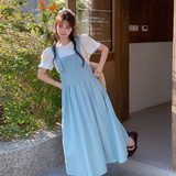 蓝色减龄背带连衣裙女2025夏季新款韩系学院风小个子宽松显瘦裙子，商品下架区，浙宝153