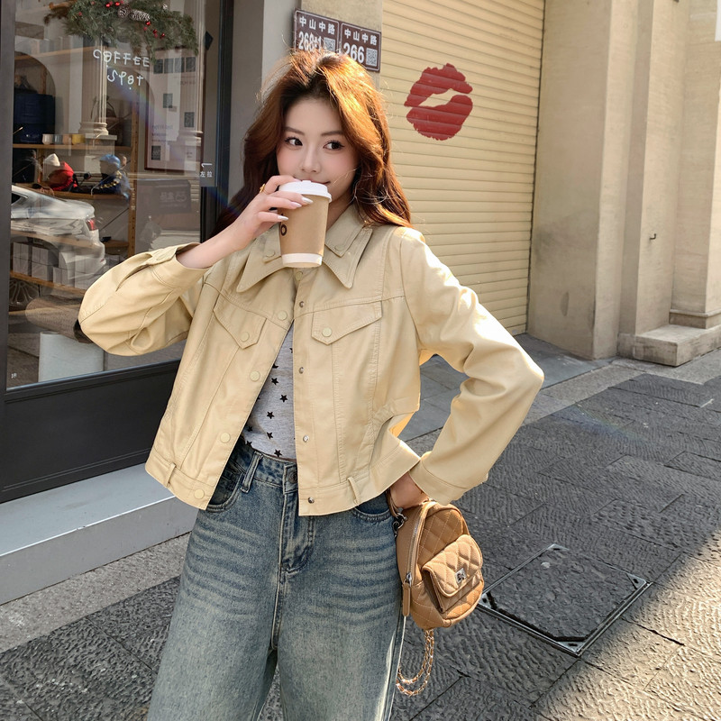 2026春季新款现货韩版双领皮衣外套1535208P150K248，女装皮衣，浙宝153