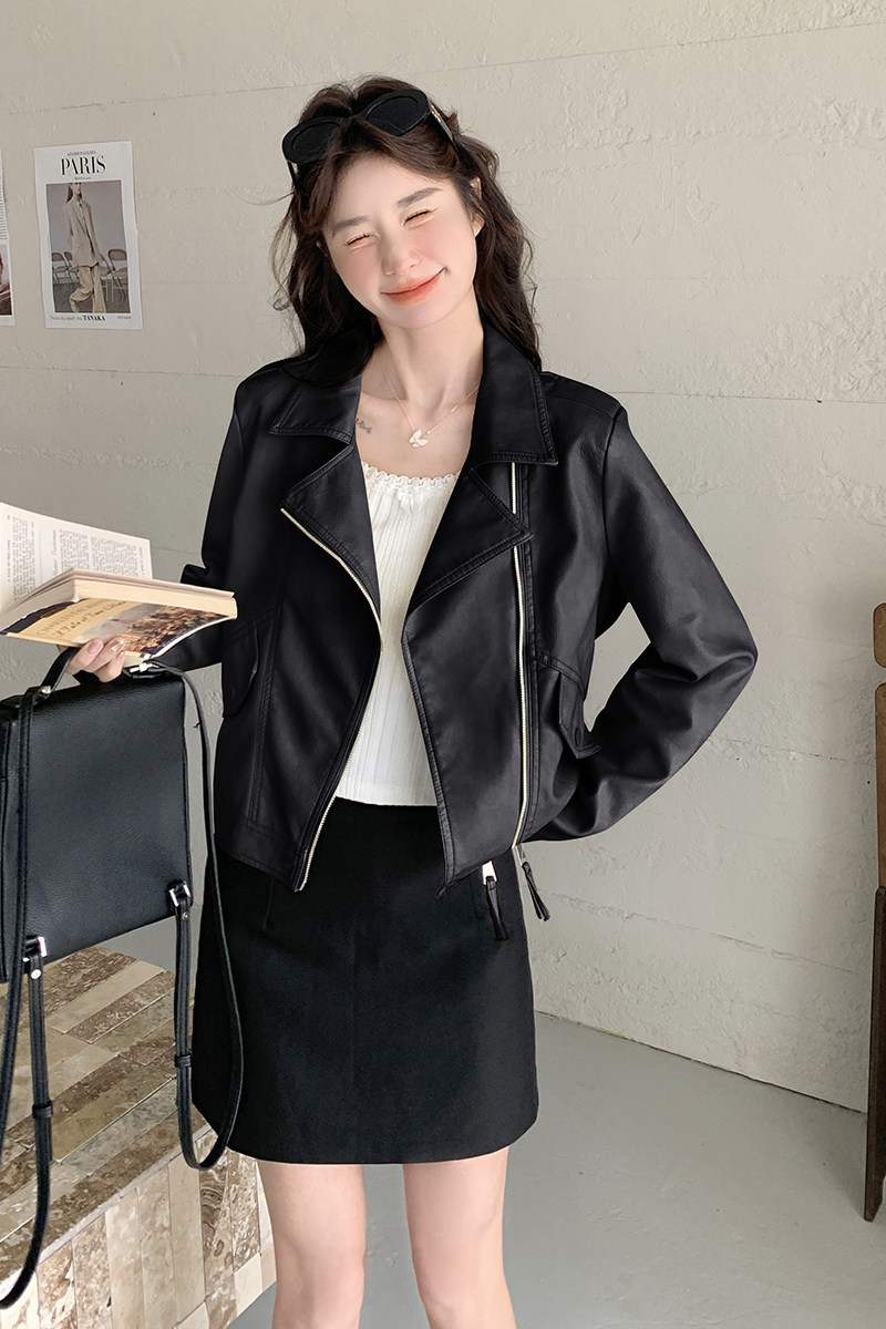 春季新款现货机车风正肩高级感皮衣外套1532606P145K198,女装皮衣,浙宝153