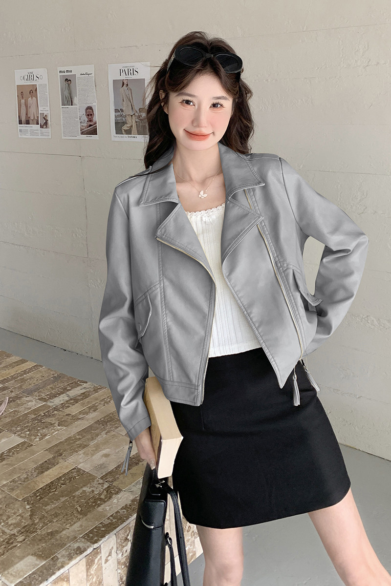 春季新款现货机车风正肩高级感皮衣外套1532606P145K198,女装皮衣,浙宝153