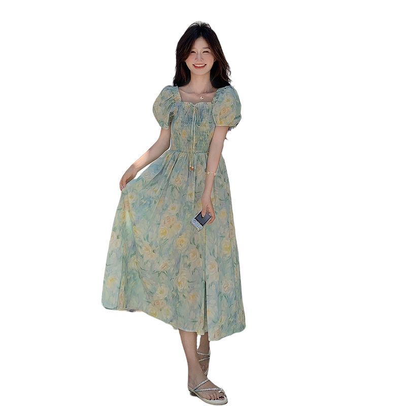 夏季新款现货法式油画泡泡袖连衣裙1532627P125K188,女装连衣裙,浙宝153