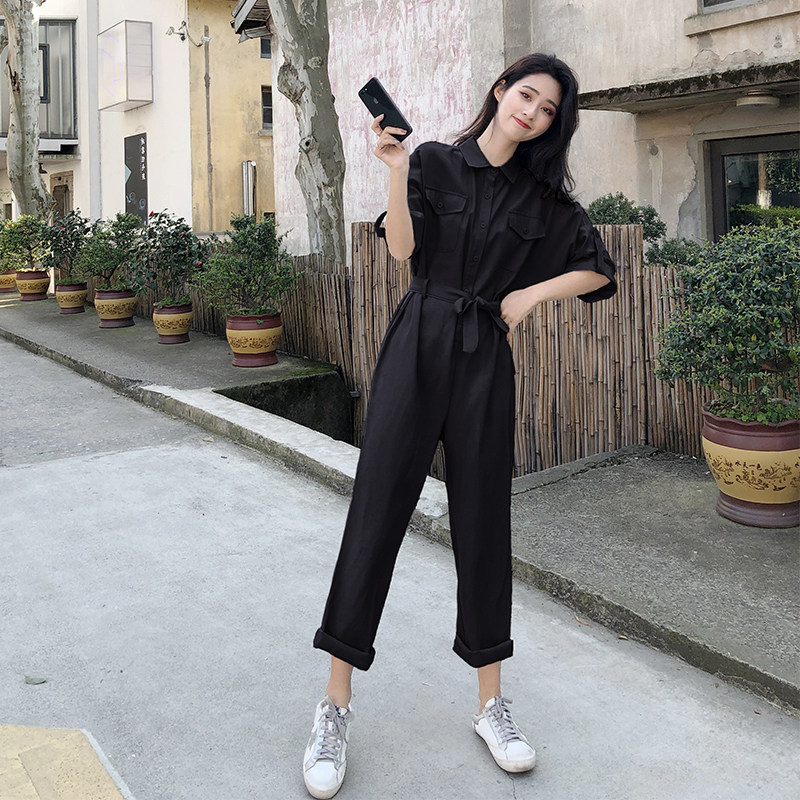 现货2022时尚短袖连身裤纯色工装套装连衣裤B1538812P95控158，女装连体裤，浙宝153