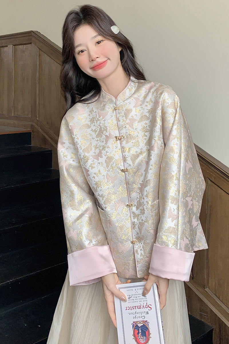 新款现货加色数据好蝴蝶提花新中式外套1532452P140K198,女装短外套,浙宝153